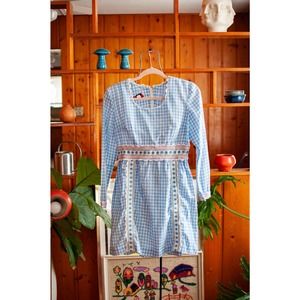 Vintage 1970s mini dress hippie blue gingham